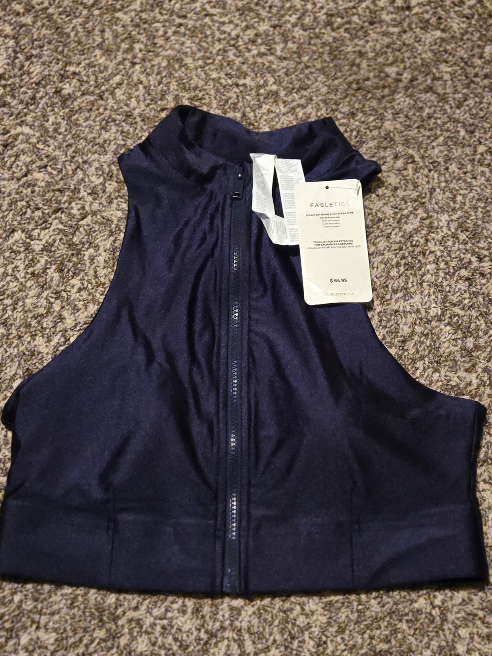 Fabletics Navy Blue Leilani Zip-Front Built-In Bra Tank